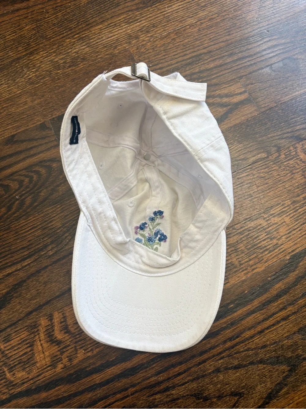 Brandy Melville White Cap with Blue Floral Embroidery